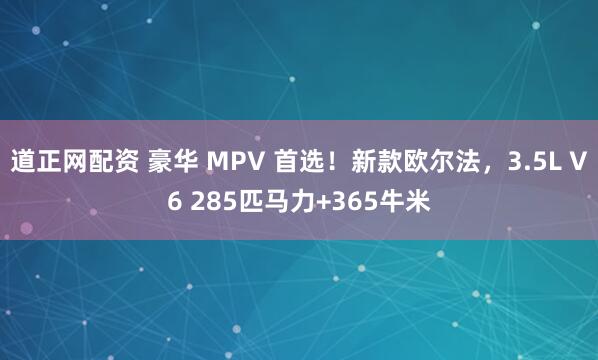 道正网配资 豪华 MPV 首选！新款欧尔法，3.5L V6 285匹马力+365牛米